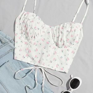 super cute shein floral lace-up cami top